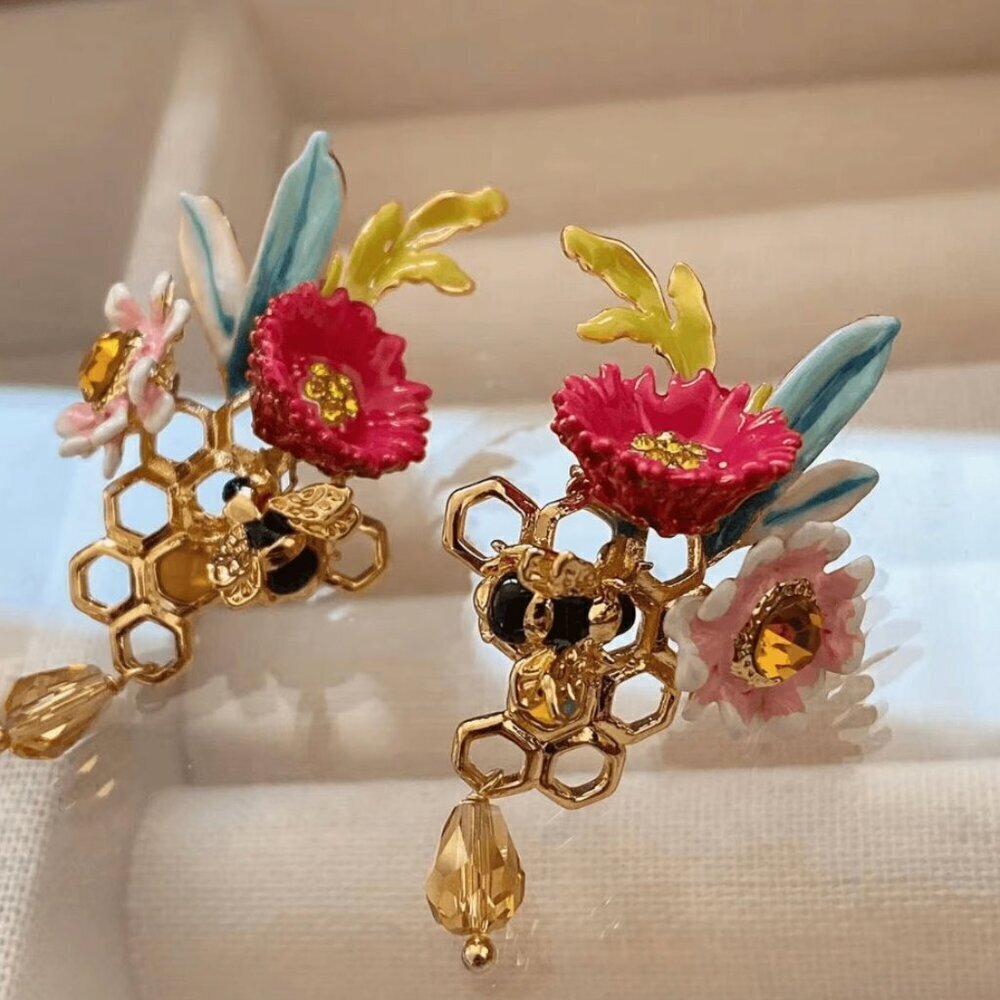 les nereides Multicolour Flowers And Honeycomb Earrings | APPM1031